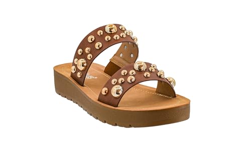 Corkys Footwear Womens Bad Romance Sandals - Featuring Dome Embellished Straps, And An Easy Slip-On Design - Stylish and Comfortable for Everyday Wear
