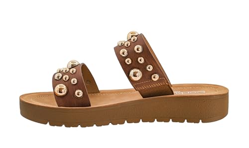 Corkys Footwear Womens Bad Romance Sandals - Featuring Dome Embellished Straps, And An Easy Slip-On Design - Stylish and Comfortable for Everyday Wear