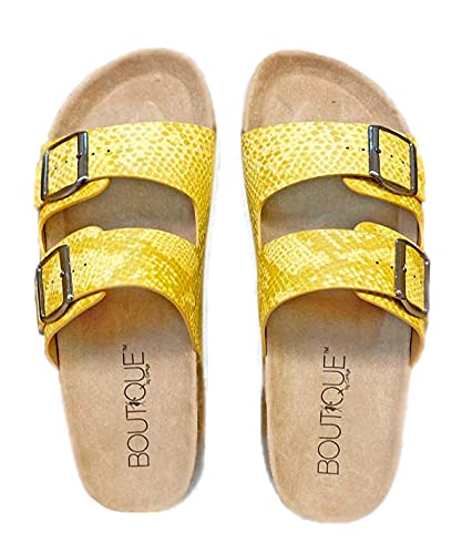 Corkys Womens Beach Babe Slip-on Adjustable Slide Sandal Yellow Snake