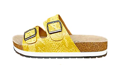 Corkys Womens Beach Babe Slip-on Adjustable Slide Sandal Yellow Snake