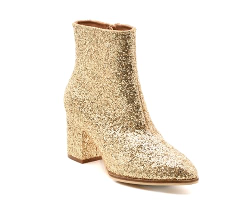 Corkys Womens Razzle Dazzle Glitter Zippered Casual Boots Ankle Mid Heel 2-3" - Silver