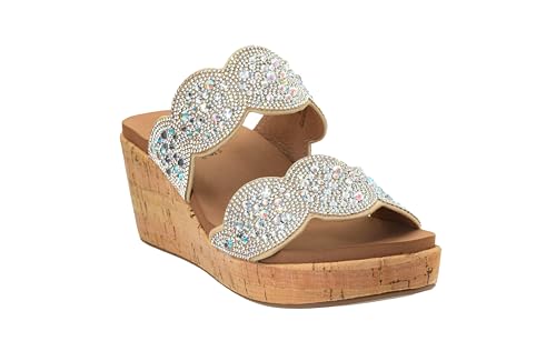 Corkys Footwear Women's Make A Toast Wedges - Featuring A 2.5-Inch Heel, Stylish Circle Design Straps, Corkys Signature Soft EVA Insoles for All-Day Comfort