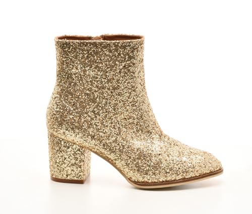 Corkys Womens Razzle Dazzle Glitter Zippered Casual Boots Ankle Mid Heel 2-3" - Silver