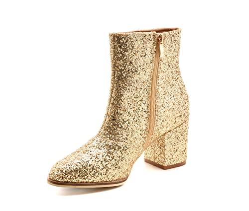 Corkys Womens Razzle Dazzle Glitter Zippered Casual Boots Ankle Mid Heel 2-3" - Silver