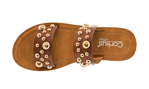 Corkys Footwear Womens Bad Romance Sandals - Featuring Dome Embellished Straps, And An Easy Slip-On Design - Stylish and Comfortable for Everyday Wear