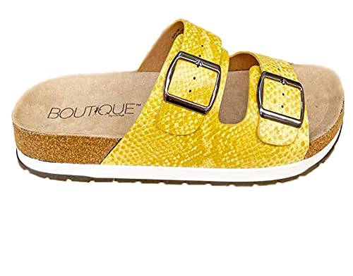 Corkys Womens Beach Babe Slip-on Adjustable Slide Sandal Yellow Snake