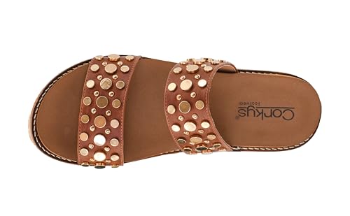 Corkys Footwear Womens Bad Habit Wedge Sandals - Featuring a 2.5-Inch Heel, Double Strap with Metal Studs, and A Plush EVA Insole For All Day Comfort and Wear