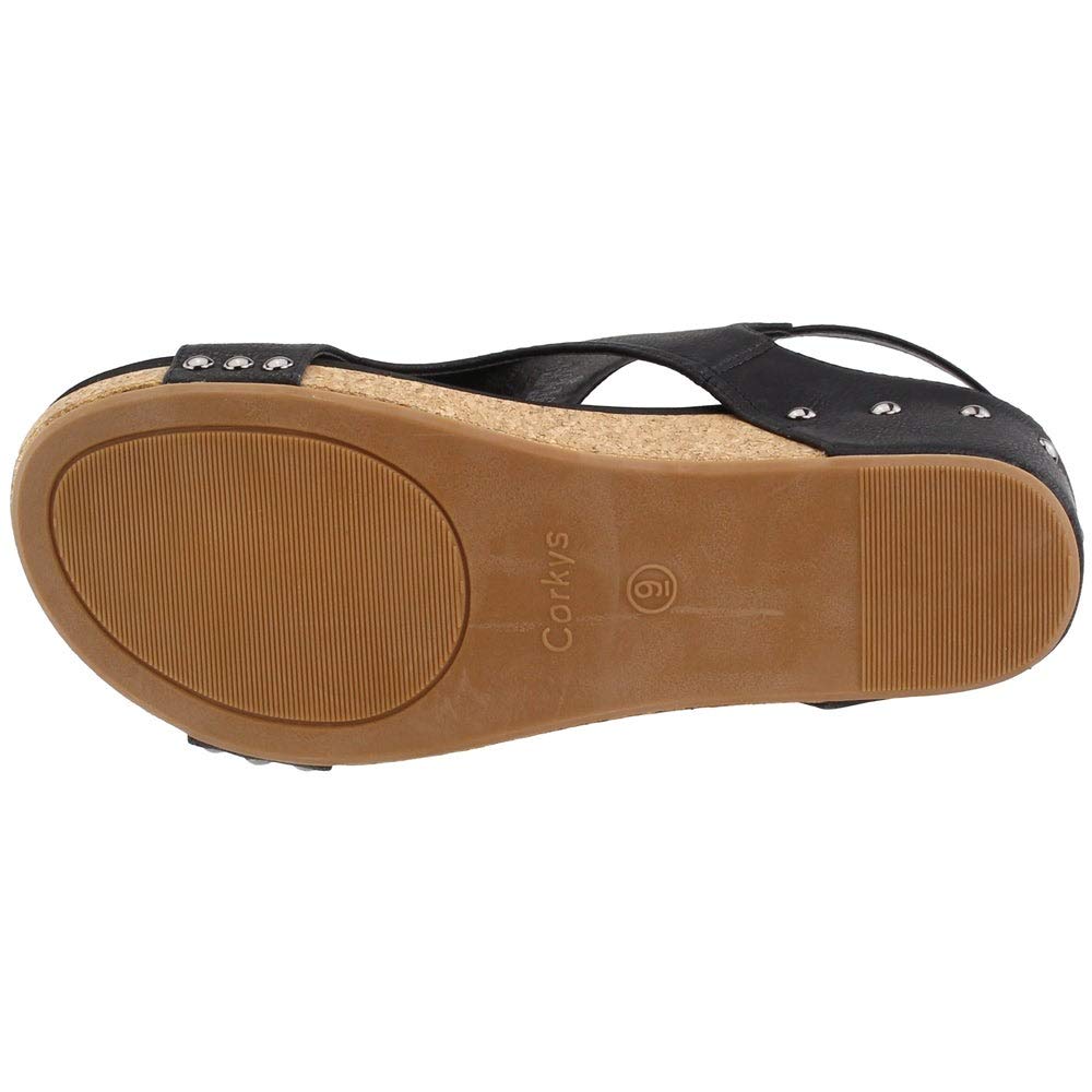 Corkys Women's Volta Wedge Sandal (Black Smooth, 9 M US)