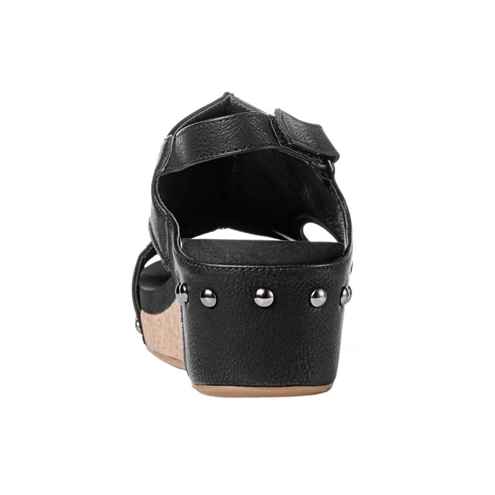 Corkys Women's Volta Wedge Sandal (Black Smooth, 9 M US)