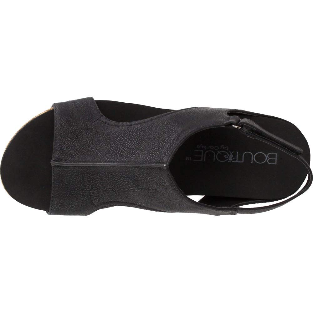 Corkys Women's Volta Wedge Sandal (Black Smooth, 9 M US)
