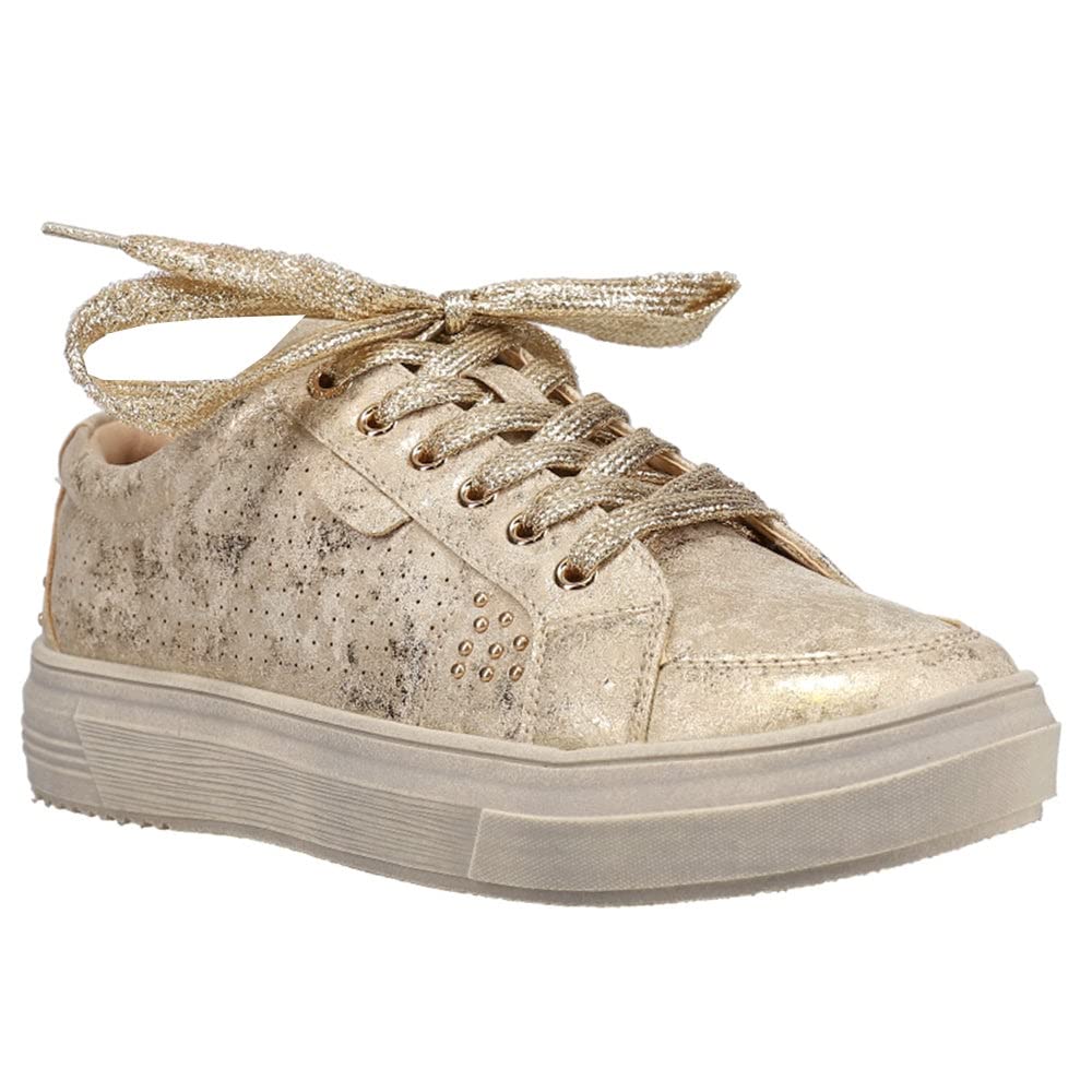 Corkys Womens Down Time Metallic Lace Up Sneaker Sneakers Shoes Casual - Gold - Size 7 M