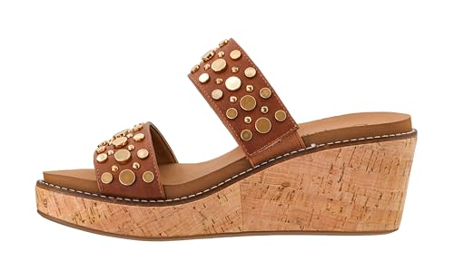 Corkys Footwear Womens Bad Habit Wedge Sandals - Featuring a 2.5-Inch Heel, Double Strap with Metal Studs, and A Plush EVA Insole For All Day Comfort and Wear