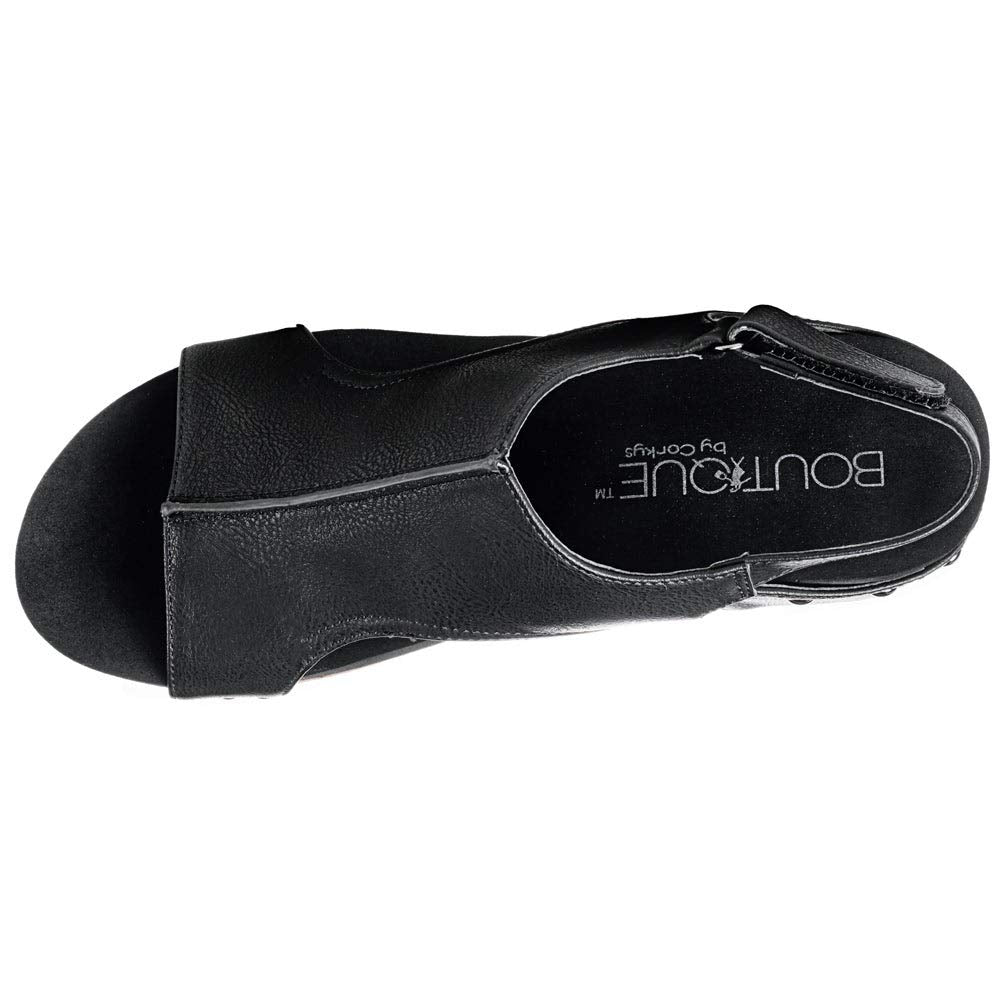 Corkys Women's Volta Wedge Sandal (Black Smooth, 9 M US)
